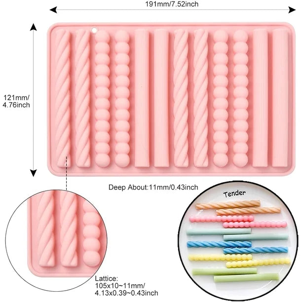 Lyba Moulds Long Stripes Line Lace Silicone Mould Candle Mould ,12 cavity