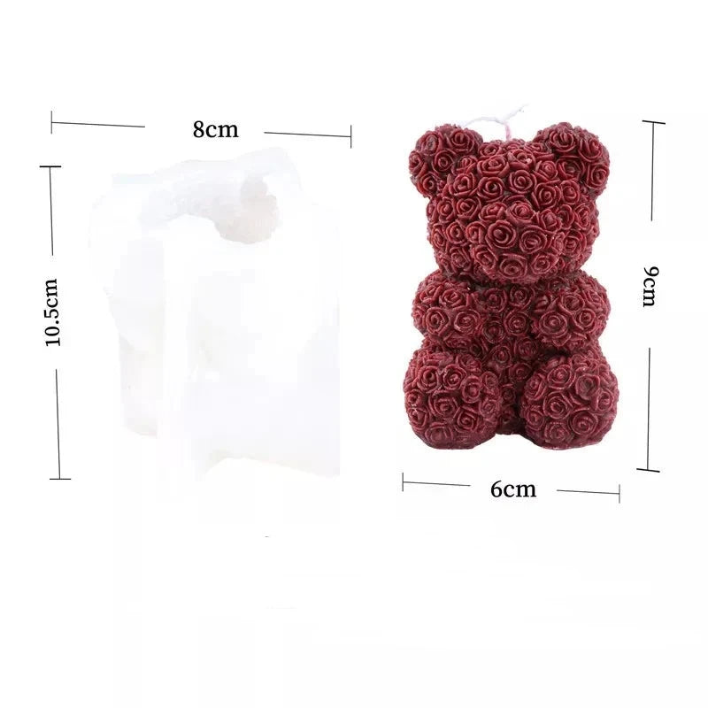 Lyba Mould 3D Rose Teddy bear candle Mould