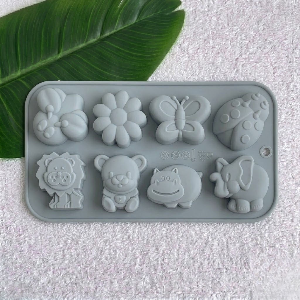 Bakewareind Butterfly Flower Animal Lion Bear Hippo Elephant Bee Insect Chocolate Soap Clay Cake Silicone Mould,8cavity