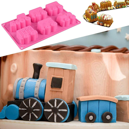 Bakewareind Toy Train Chocolate Clay Cake Silicone Mould,6cavity