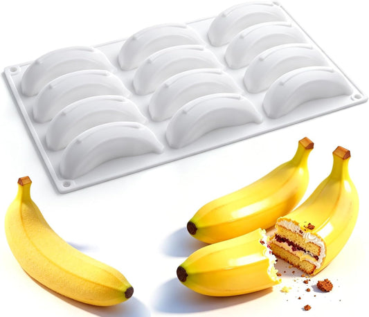 Bakewareind 3D Banana Fruit Mousse Cake Silicone Mould, 12 cavity