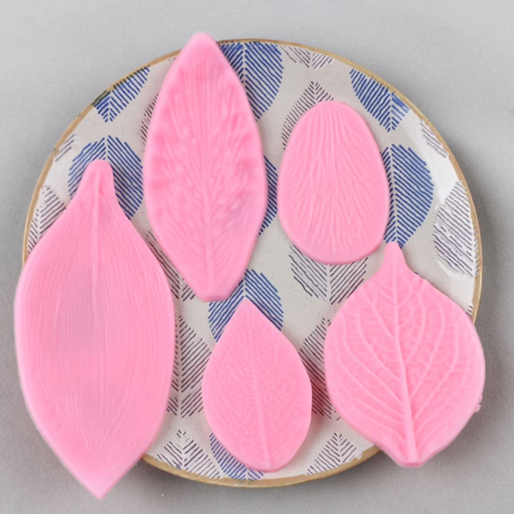 Bakewareind Leaf Veiner Silicone Mould Assorted , 5 Designs