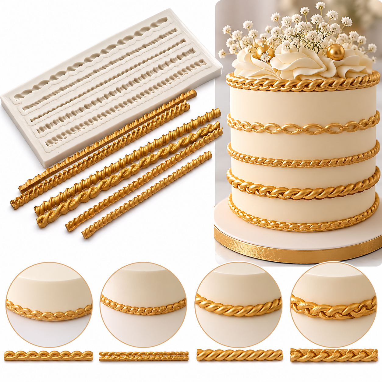 Bakewareind Twist Rope Border  Chain Silicone Mould