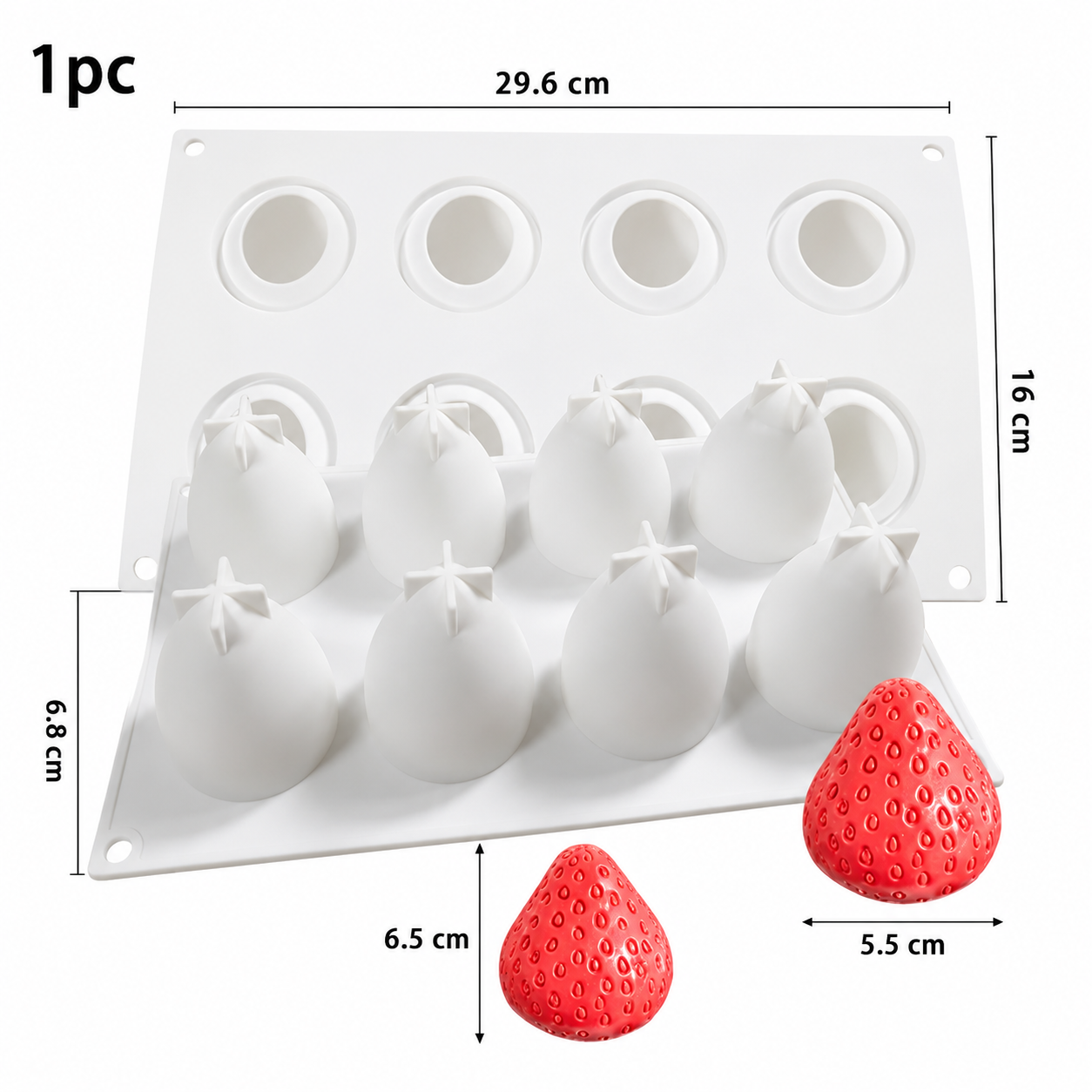 Bakewareind 3D Strawberry Mousse Silicone Chocolate Mould, 8 Cavity