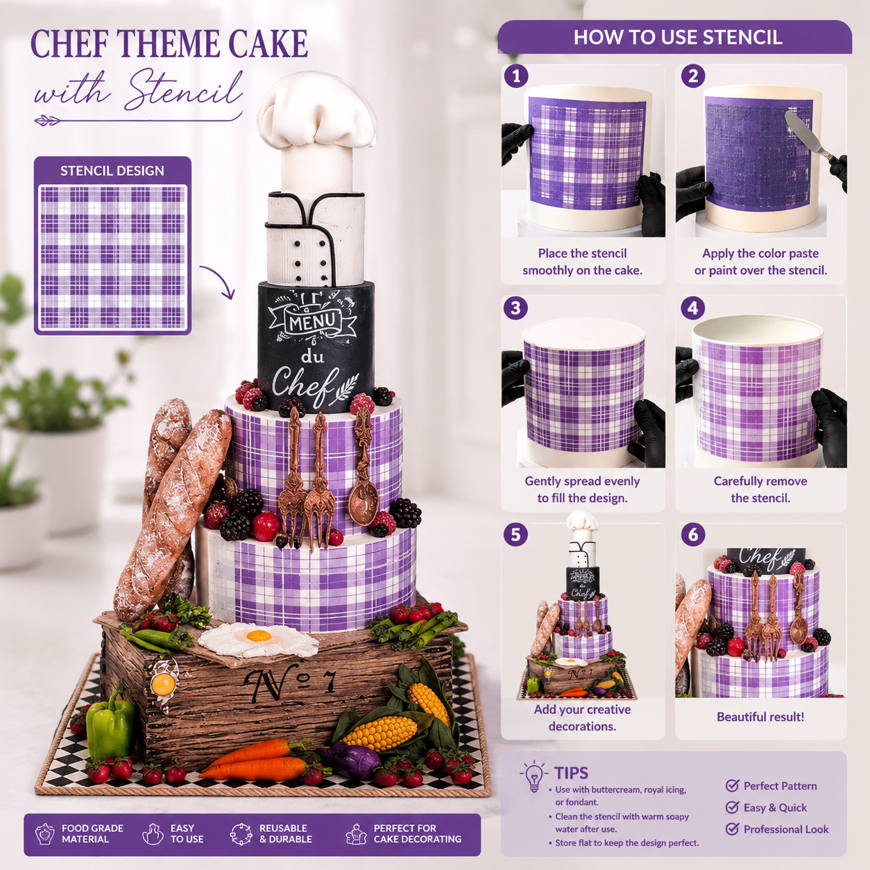 Bakewareind Printed Check Mesh Cake Decorating Stencil