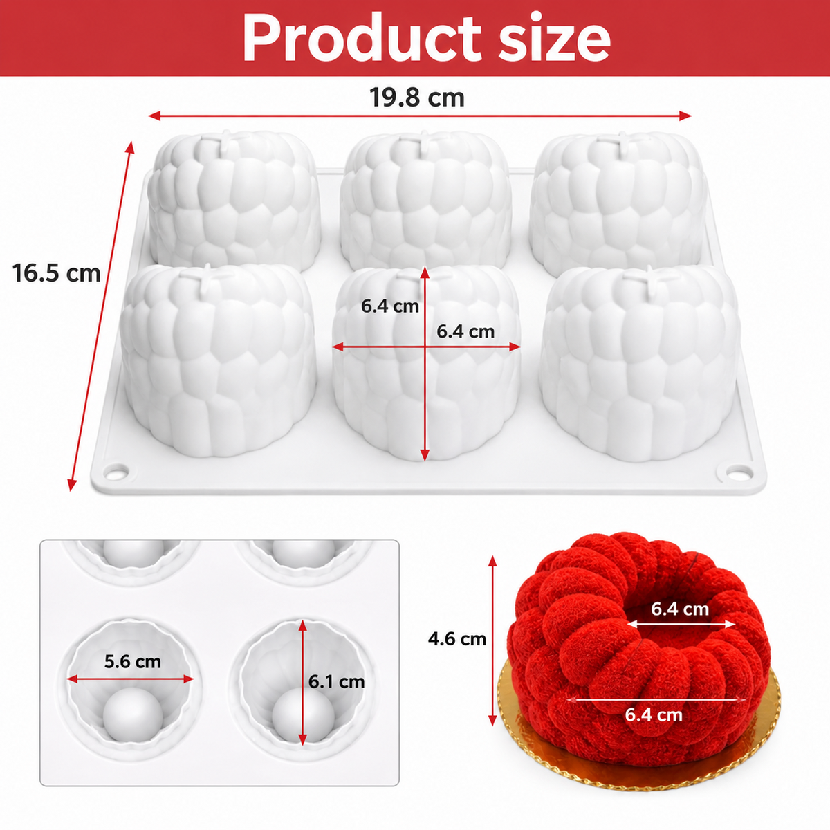 Bakewareind 3D Raspberry Mousse Fruit Silicone Chocolate Mould, 6 Cavity
