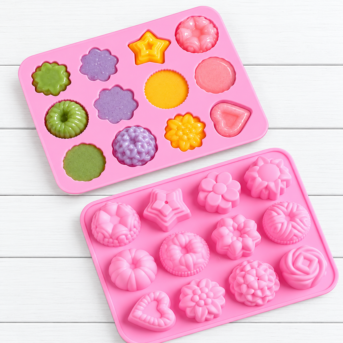 Bakewareind Assorted Floral Mini Bundt Silicone Fondant Chocolate Mould, 12 Cavity