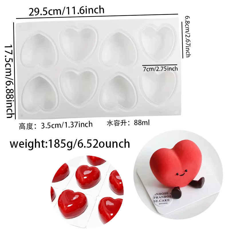 Bakewareind 3D Love Heart Mousse Silicone Chocolate Mould, 8 Cavity