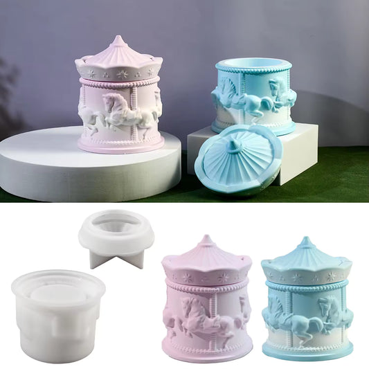 Lyba Moulds 3D Carousel Storage Box With Lid Concrete Resin Silicone Mould
