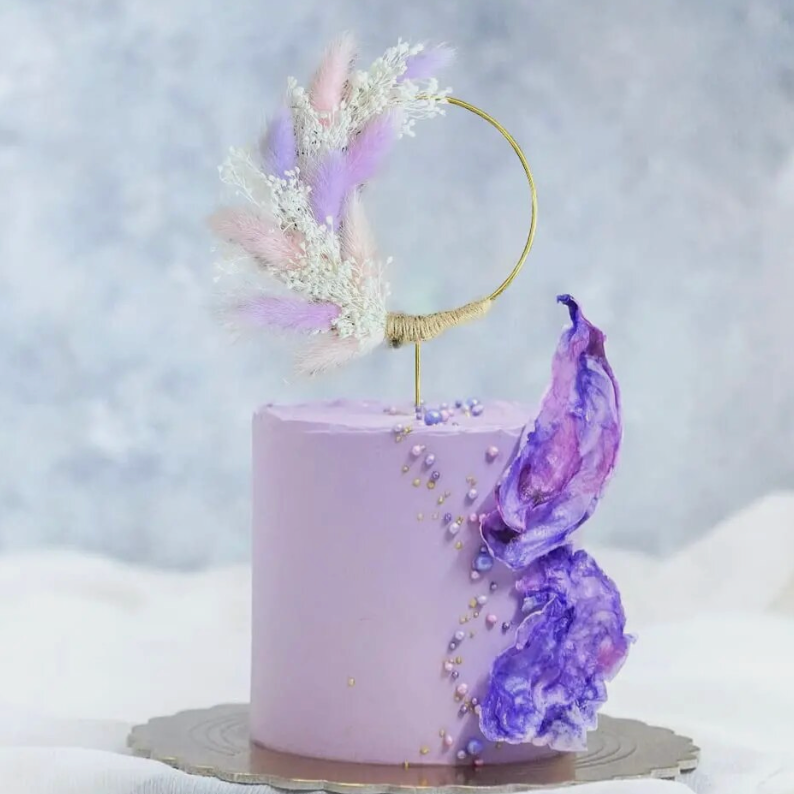 Bakewareind Dried Flower Wreath Bouquet Cake Topper,Pink