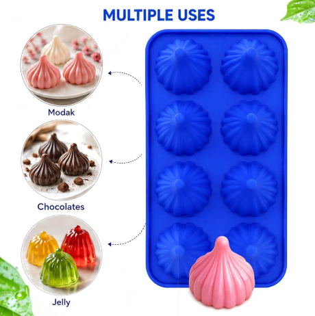 Bakewareind 3D Modak Silicone Chocolate Mould, 8 Cavity