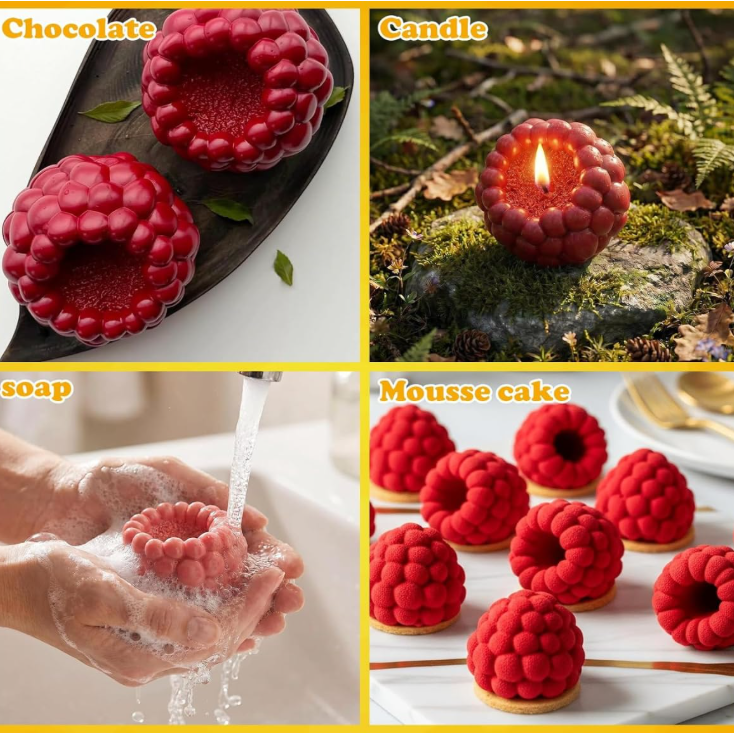 Bakewareind 3D Raspberry Mousse Fruit Silicone Chocolate Mould, 6 Cavity