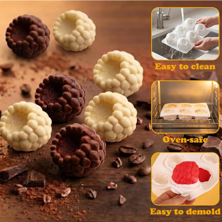 Bakewareind 3D Raspberry Mousse Fruit Silicone Chocolate Mould, 6 Cavity