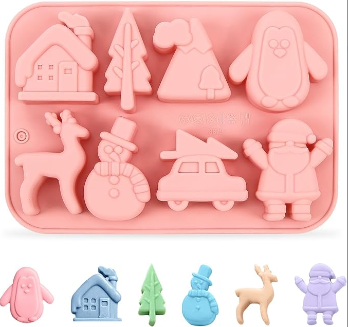 Bakewareind Christmas house, pine tree Design Chocolate Candle Silicone Mould, 8 cavity