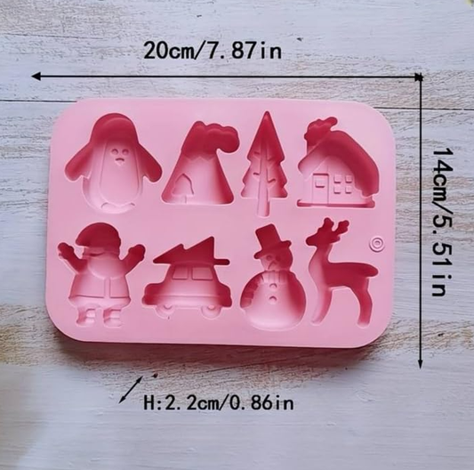 Bakewareind Christmas house, pine tree Design Chocolate Candle Silicone Mould, 8 cavity