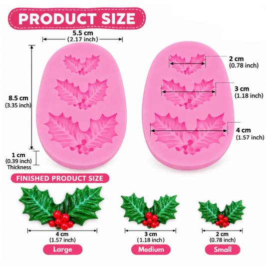 Bakewareind Christmas Holly Leaves Chocolate Fondant Silicone Mould
