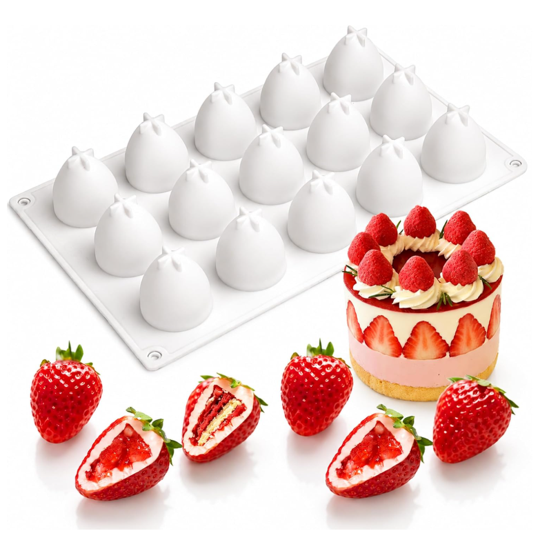 Bakewareind 3D Strawberry Mousse Fruit Silicone Chocolate Mould, 15 Cavity