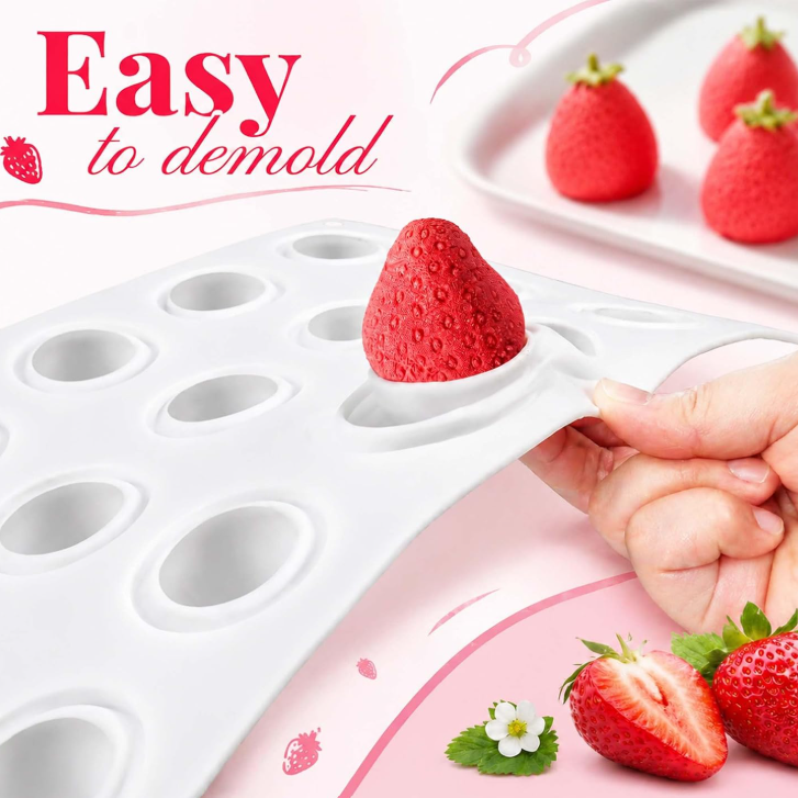 Bakewareind 3D Strawberry Mousse Fruit Silicone Chocolate Mould, 15 Cavity