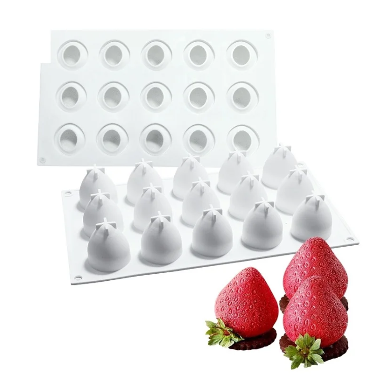 Bakewareind 3D Strawberry Mousse Fruit Silicone Chocolate Mould, 15 Cavity
