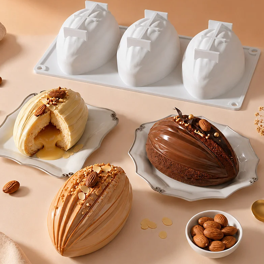 Bakewareind Almond, Cocoa Bean Shape Silicone Mousse Chocolate mould, 3 Cavity