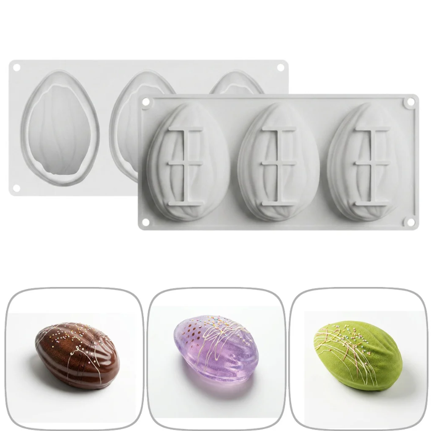Bakewareind Almond, Cocoa Bean Shape Silicone Mousse Chocolate mould, 3 Cavity