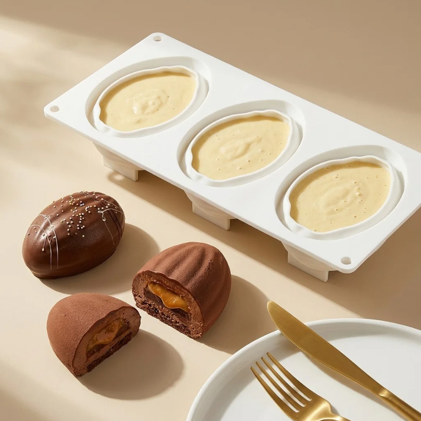 Bakewareind Almond, Cocoa Bean Shape Silicone Mousse Chocolate mould, 3 Cavity