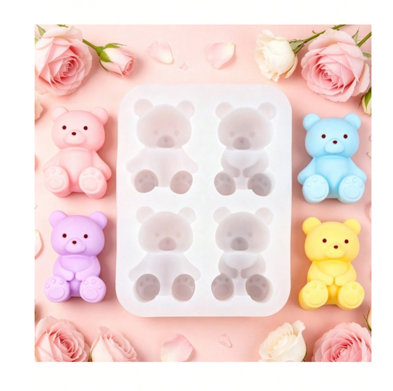 Bakewareind Cartoon Teddy Bear Chocolate, Candle Silicone Mould, 4 Cavity