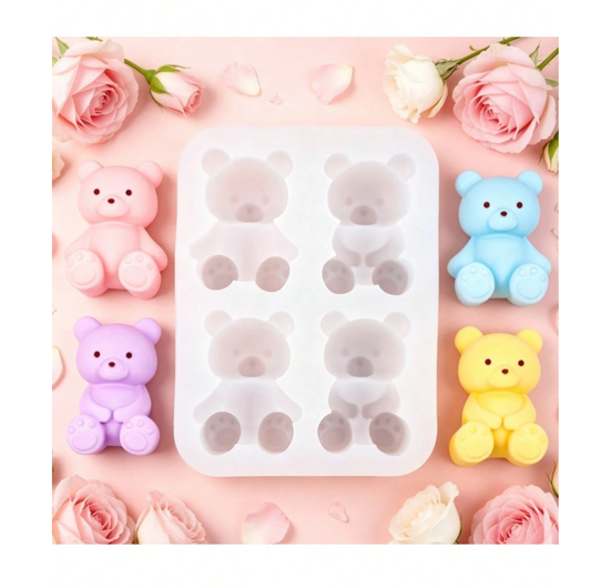 Bakewareind Cartoon Teddy Bear Chocolate, Candle Silicone Mould, 4 Cavity