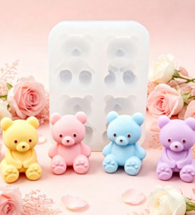 Bakewareind Cartoon Teddy Bear Chocolate, Candle Silicone Mould, 4 Cavity