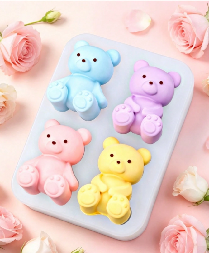 Bakewareind Cartoon Teddy Bear Chocolate, Candle Silicone Mould, 4 Cavity