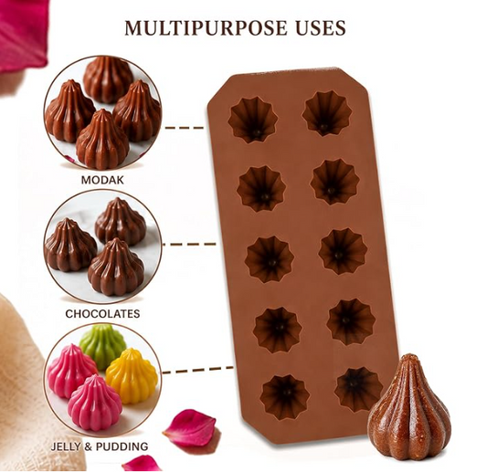 Bakewareind 3D Modak Silicone Chocolate Mould, 10 Cavity