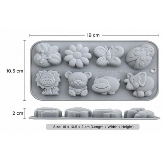 Bakewareind Butterfly Flower Animal Lion Bear Hippo Elephant Bee Insect Chocolate Soap Clay Cake Silicone Mould, 8 cavity