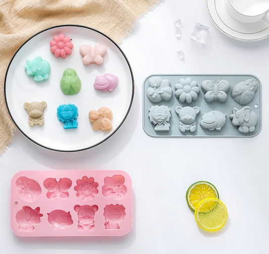 Bakewareind Butterfly Flower Animal Lion Bear Hippo Elephant Bee Insect Chocolate Soap Clay Cake Silicone Mould, 8 cavity