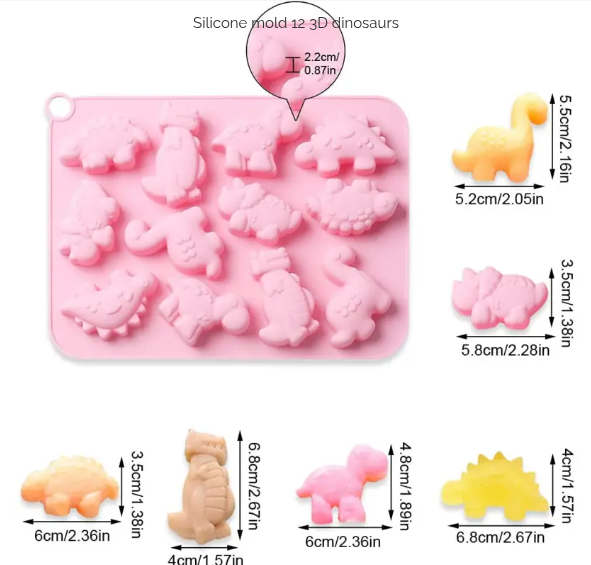 Bakewareind Mini Dinosaur, Dragon Hippo Chocolate Silicone Mould , 12 Cavity