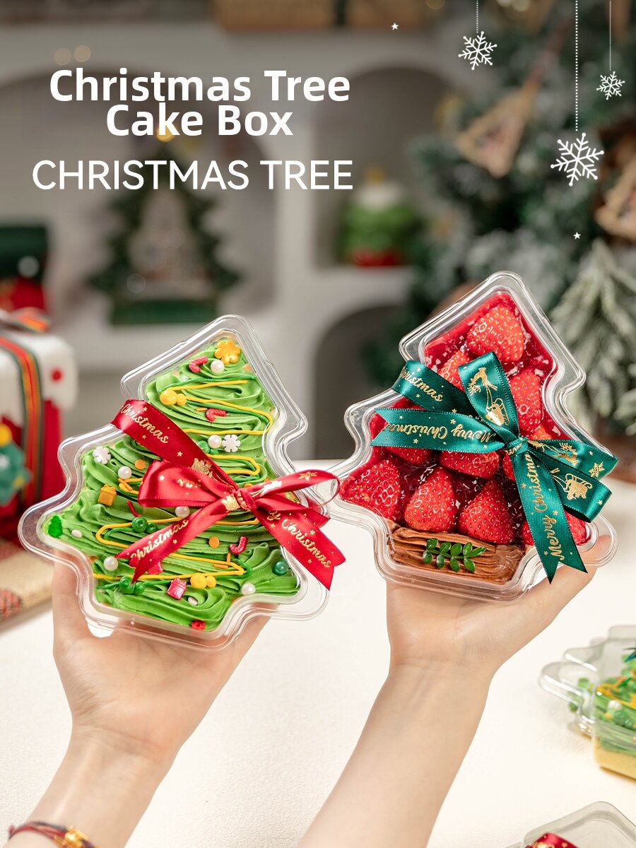 Bakewareindia Transparent Christmas Tree Dessert Container with Lid, 10pc Pack