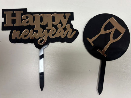 Bakewareind Happy New Year Cake Topper Set 2pcs