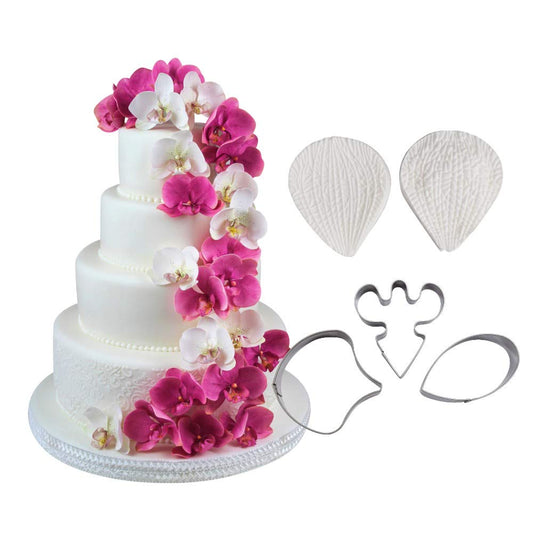 Bakewareind Orchid Petal Flower Veiner Silicone Mould & Stainless Cutter, 5pcs