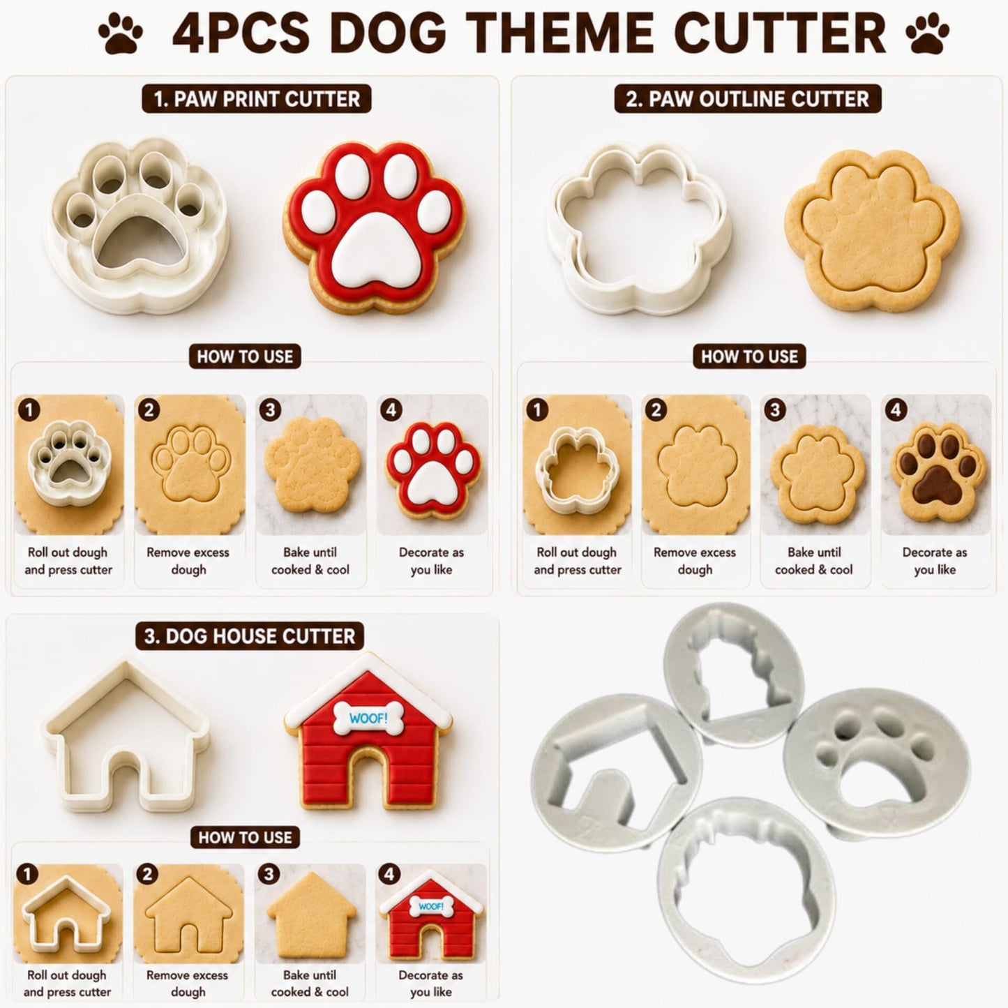 Bakewareind Dog House Paw Cookie Cutter,4pcs