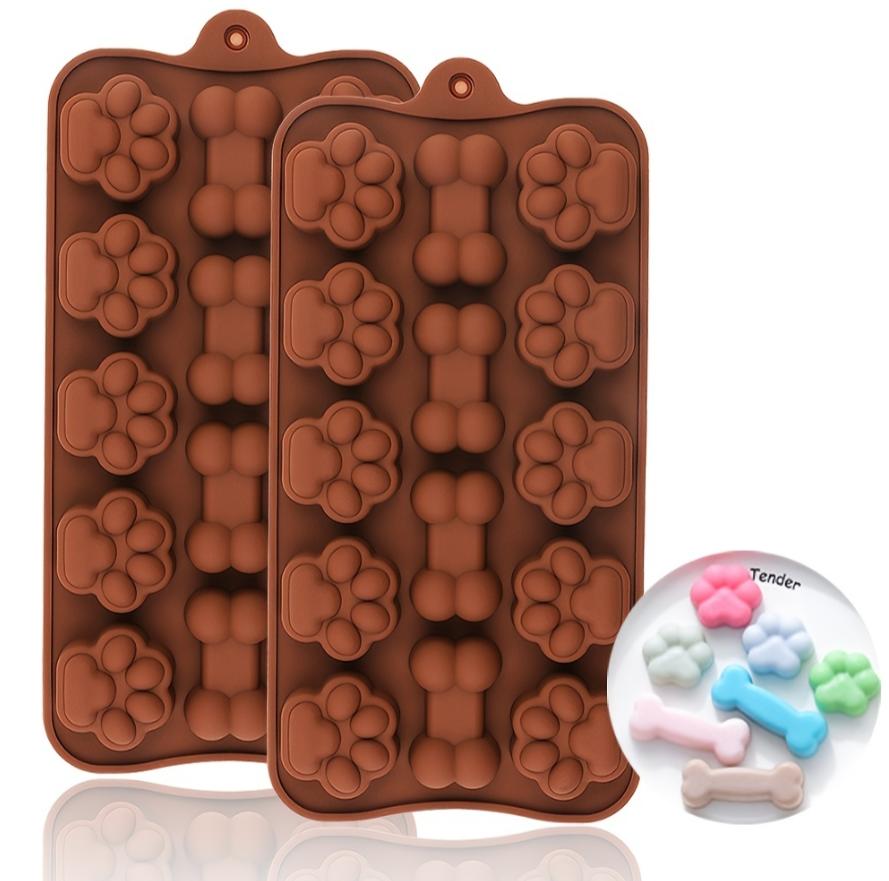 Bakewareind Dog Paw And Bone Silicone Fondant Mould, 14 Cavity