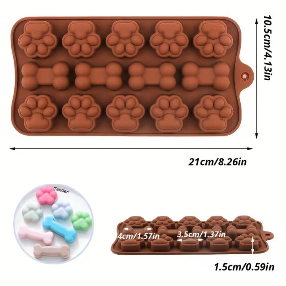 Bakewareind Dog Paw And Bone Silicone Fondant Mould, 14 Cavity