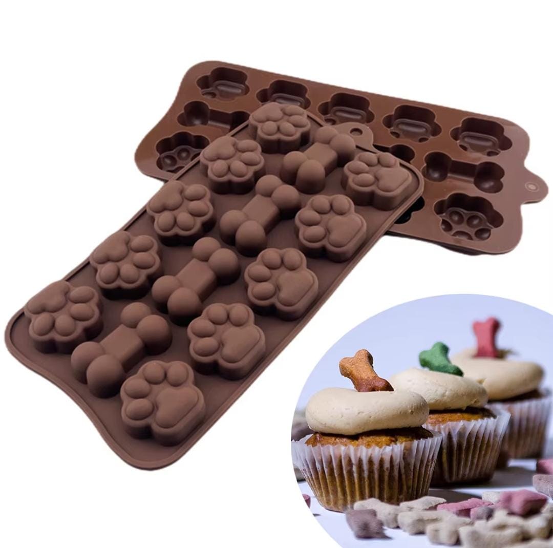 Bakewareind Dog Paw And Bone Silicone Fondant Mould, 14 Cavity