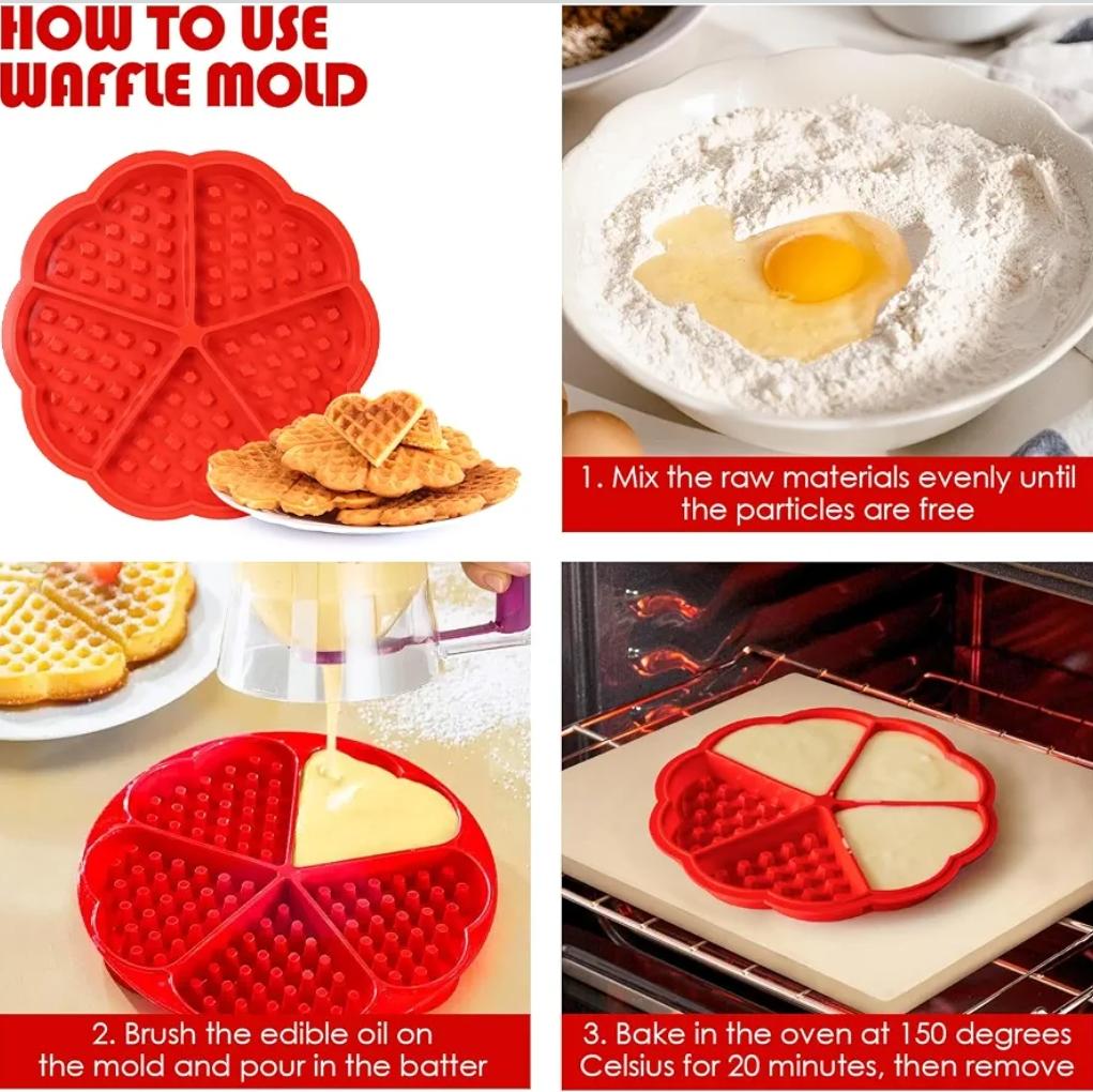 Bakewareind Heart Waffle Chocolate Silicone Mould, 5 Cavity