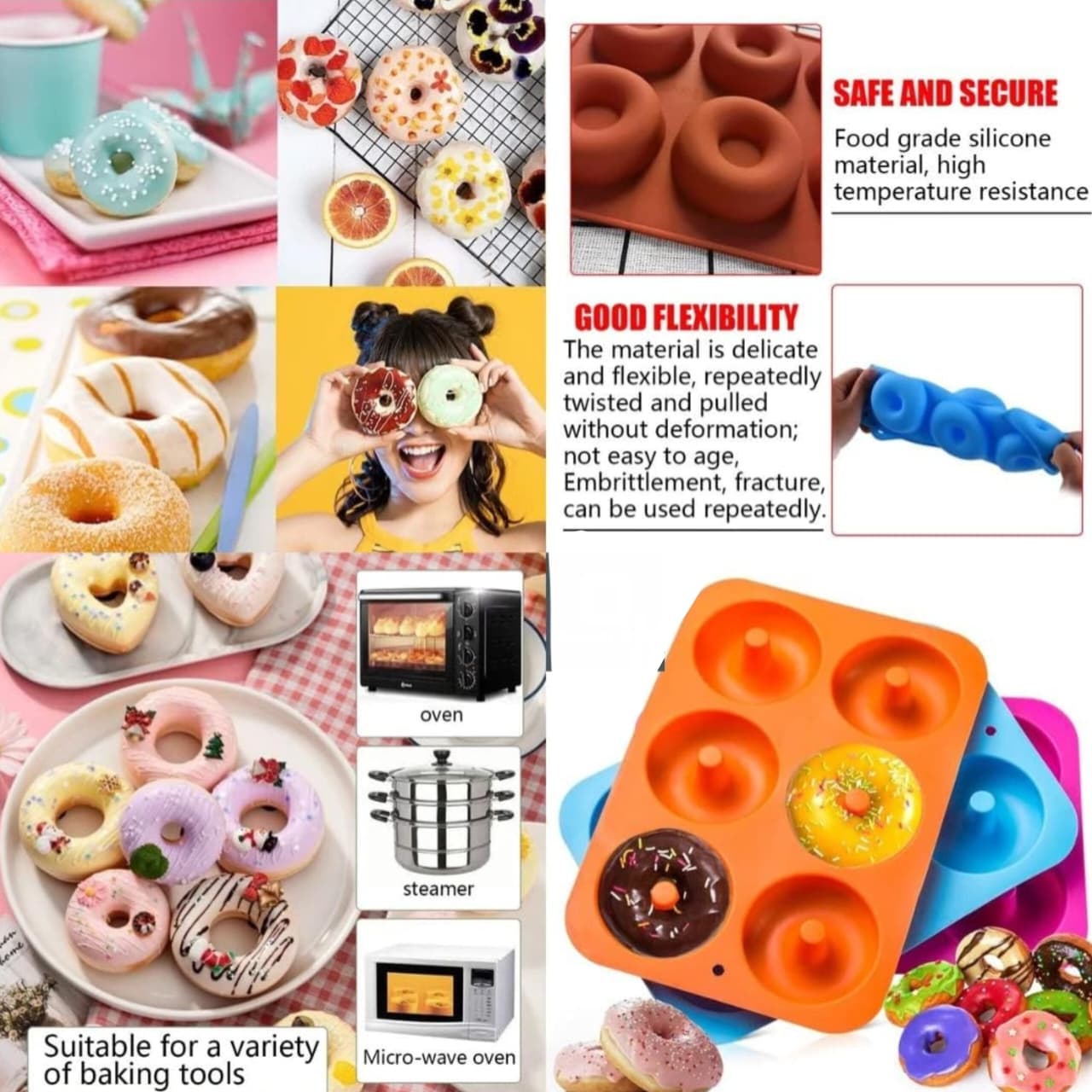 Bakewareind Donut Silicone Chococlate Mould, 6 Cavity