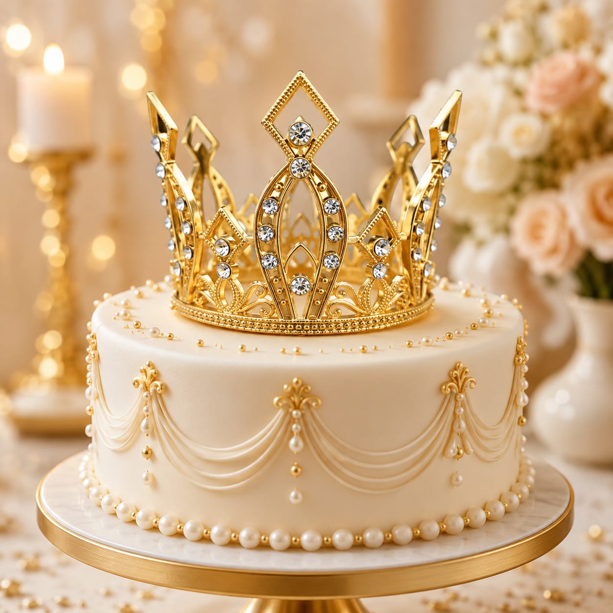 Bakewareind Golden Crystal Crown Tiara Cake Topper