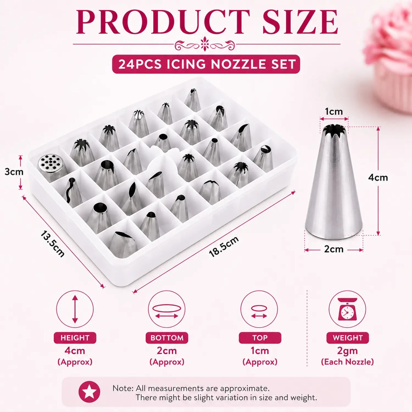 Bakewareind 24 PCS Stainless Steel Cake Icing Nozzle Set
