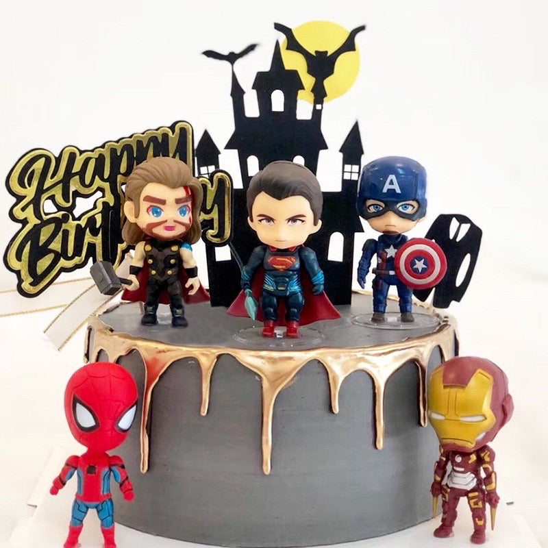 Bakewareind Marvel Avengers Batman, Spiderman & Iron Man Toy Cake Topper Set, 7pcs