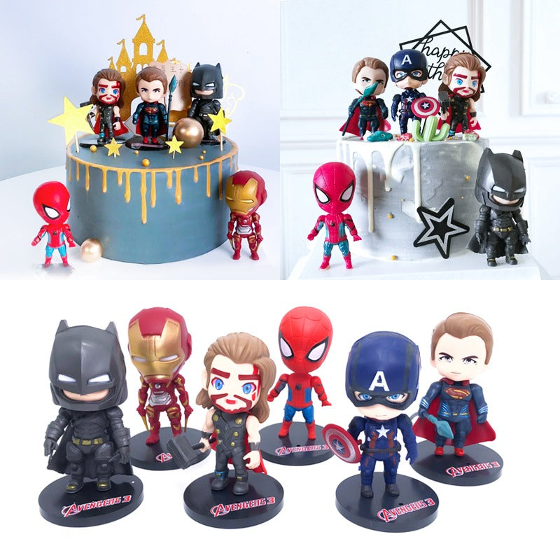 Bakewareind Marvel Avengers Batman, Spiderman & Iron Man Toy Cake Topper Set, 7pcs