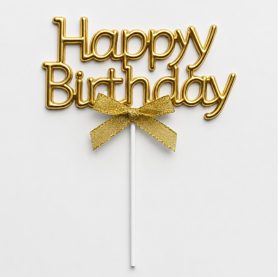 Bakewareind Golden Happy Birthday Bow Cake Topper