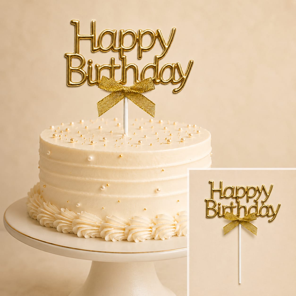 Bakewareind Golden Happy Birthday Bow Cake Topper