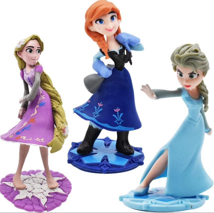 Bakewareind Princess Elsa Anna Rapunzel Toy Cake Topper, 3Pcs